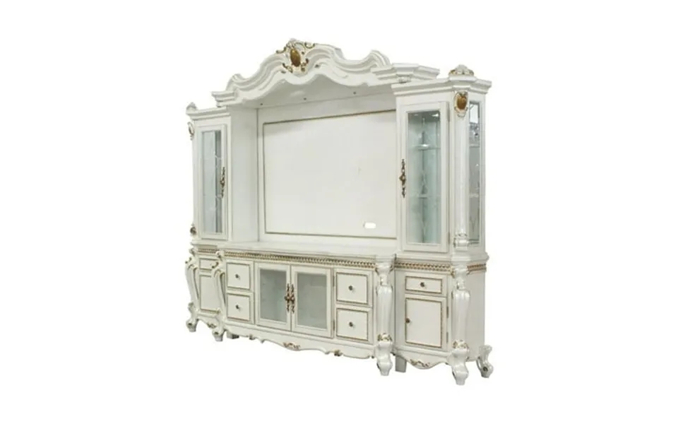 Acme Picardy Wooden Entertainment Center With Bridge In Antique Pearl