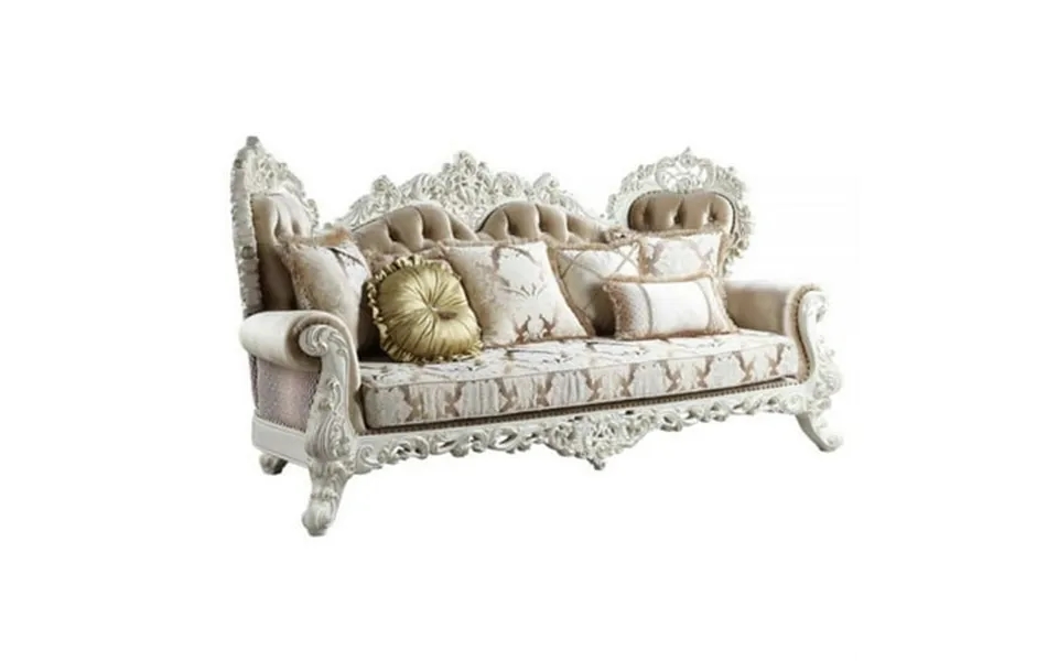 Acme Vanaheim Sofa W 7 Pillows Fabric & Antique White Finish