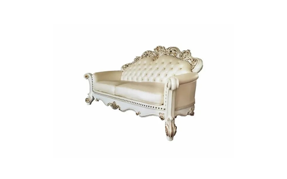Acme Vendome Sofa With 5 Pillows In Champagne Pu & Antique Pearl Finsih