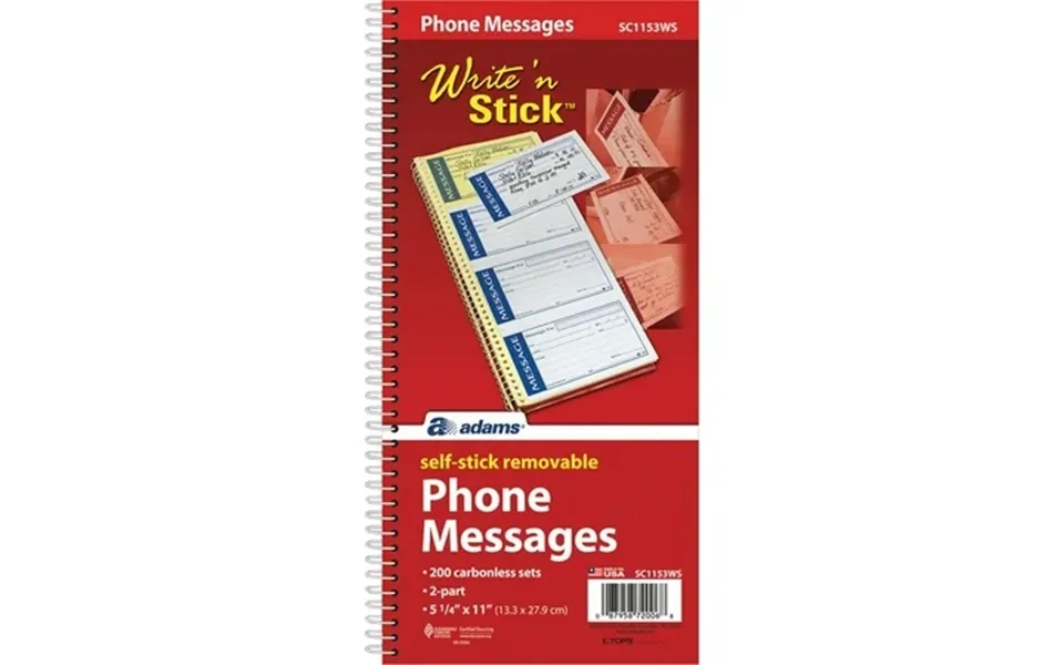 Adams - Write N Stick Phone Message Book 2-part Carbonless 5-1 4 In
