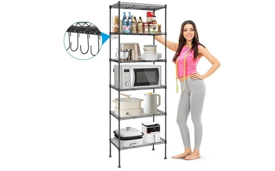 Adnoom 6-tier Heavy Duty Adjustable Metal Shelving Unit 220lb Capacity Free Standing Storage Rack With Hooks For Kitchen
