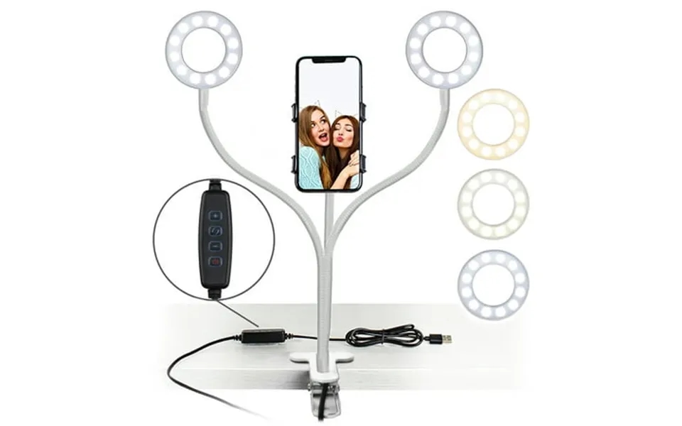 Aduro U-stream Selfie Ring Light With Stand Twin Dual Ring Lights With Flexible Gooseneck Phone Holder Arm Stand For Iph
