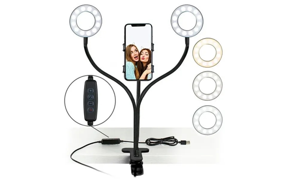 Aduro U-stream Selfie Ring Light With Stand Twin Dual Ring Lights With Flexible Gooseneck Phone Holder Arm Stand For Iph