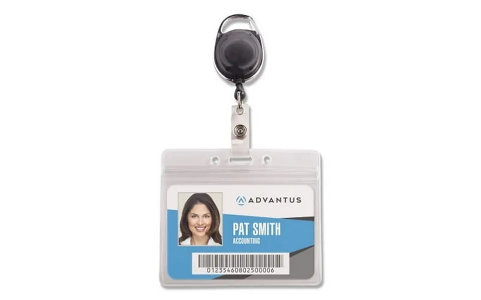 Advantus Resealable Id Badge Holders With 30 Cord Reel Horizontal Frosted 4