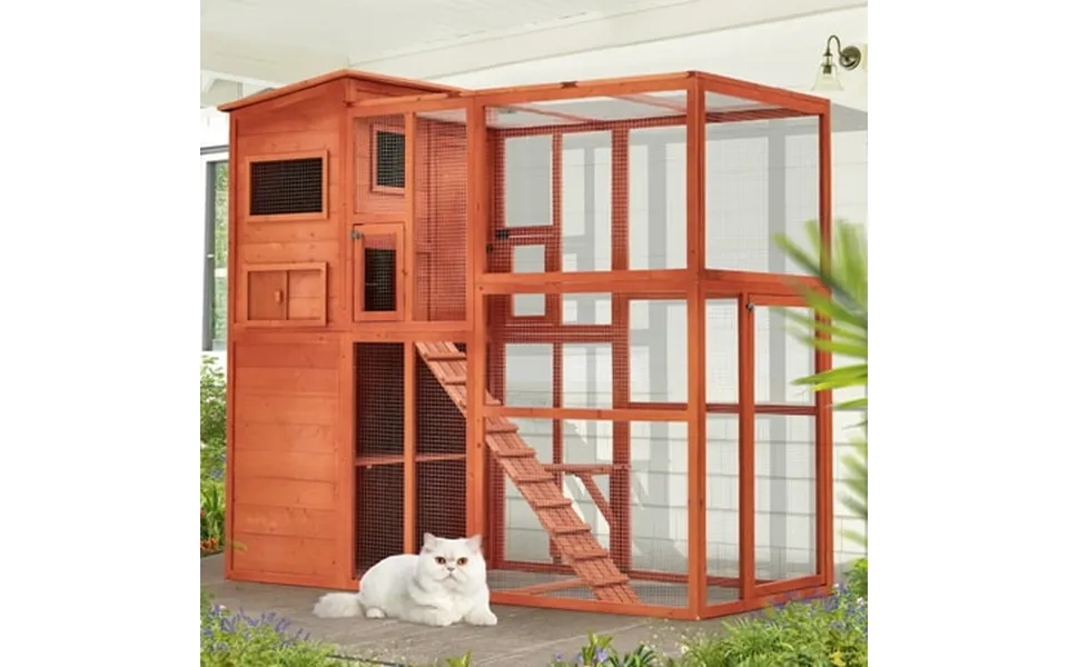 Aecojoy Catio Cat House Outdoor Wooden Cat Cage Catio Enclosure For Cats Clearance Pet House Orange