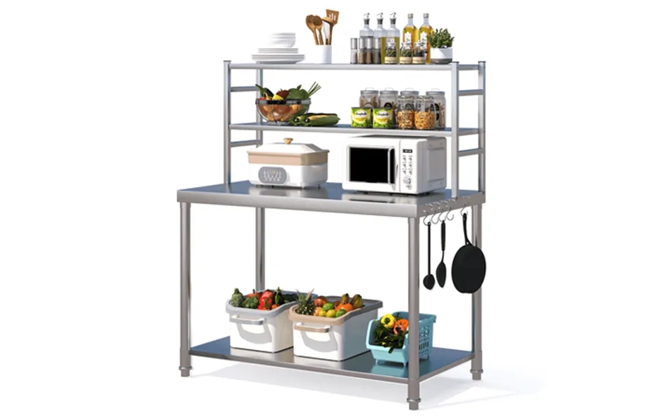 Aecojoy Stainless Steel Table With Overshelves Work Table With Hooks Commercial Kitchen Prep Table With Two Shelves Heav