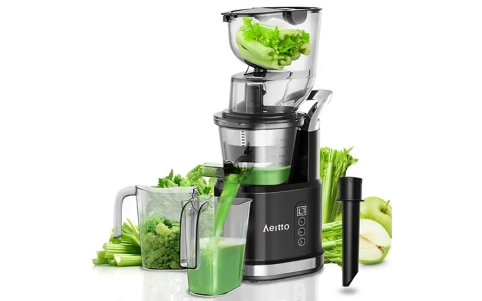 Aeitto Masticating Juicer Machine Cold Press Wide 3.3-in Chute High Juice Yield Easy Cleaning 60 Rpm Black