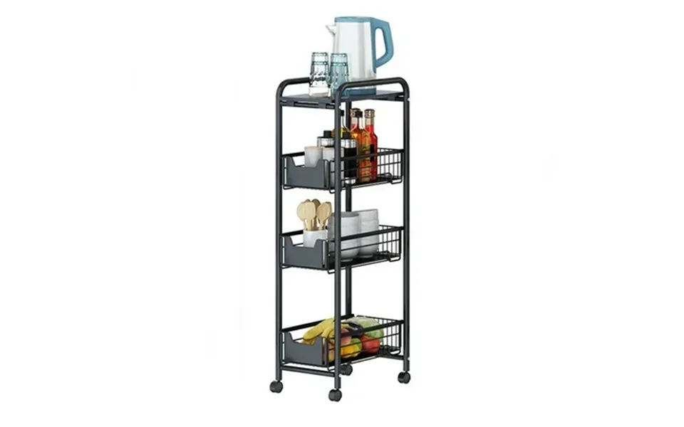 Aetherlove Pull-out Shower Organizer Rack With Wheels Waterproof Kitchen Storage Cart Carbon Steel Floor Storage Shelf F