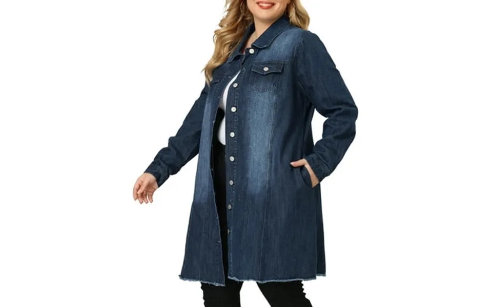 Agnes Orinda Women S Plus Size Denim Jackets Long Sleeve Button Up Casual Jean Coats 3x Dark Blue