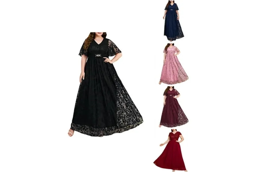 Ahuyic Summer Plus Size Dress For Women Womens Short Sleeve V-neck Casual Dress Womens Plus Size Fashion Elegant Long La