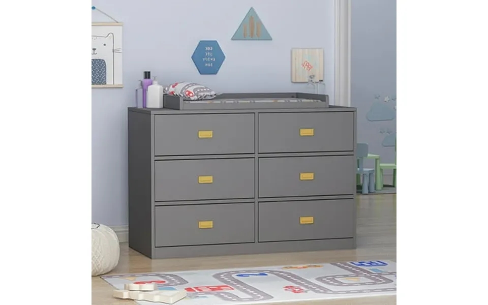 Aiegle 6 Drawer Dresser For Baby With Changing Table Gray 45
