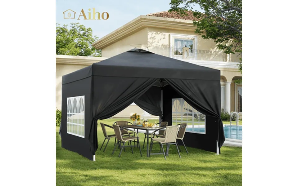 Aiho 10 X10 Pop-up Canopy Tent With 4 Removable Sidewalls For Patio - Black