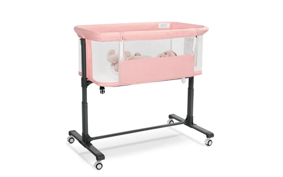 Aileekiss Baby Bassinet Bedside Sleeper Height Adjustable Newborn Baby Bassinet With Wheels Pink