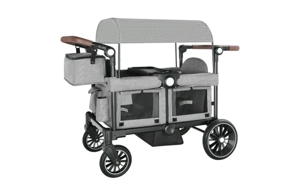 Aileekiss Collapsible Wagon Stroller For 2 Toddlers With Adjustable Canopy 44 Pounds Grey