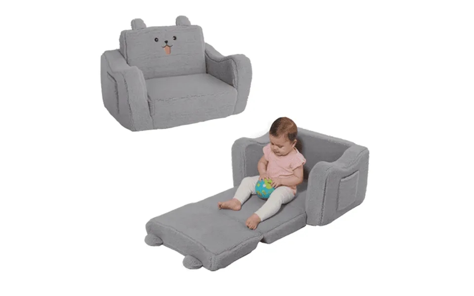 Aileekiss Toddler Sofa Chair Foldable Kids Sofa Couch Convertible Baby Sofa Bed For Playroom Grey