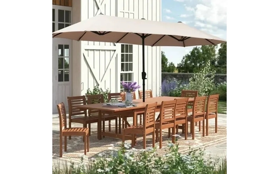 Ainfox 13ft Large Patio Umbrella Outdoor Double-sided Rectangle Market Heavy Duty Umbrellas Without Base Khaki