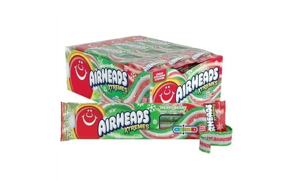 Airheads Xtremes Sweetly Sour Holiday Merry Berry Flavored Candy Belts 2oz Pack Of 18