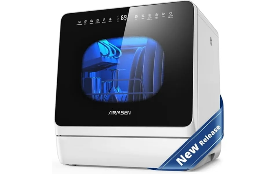 Airmsen Countertop Dishwasher With Salt Chamber Portable Mini Dishwasher With 5l Built-in Water Tank 18h Delay Start & E