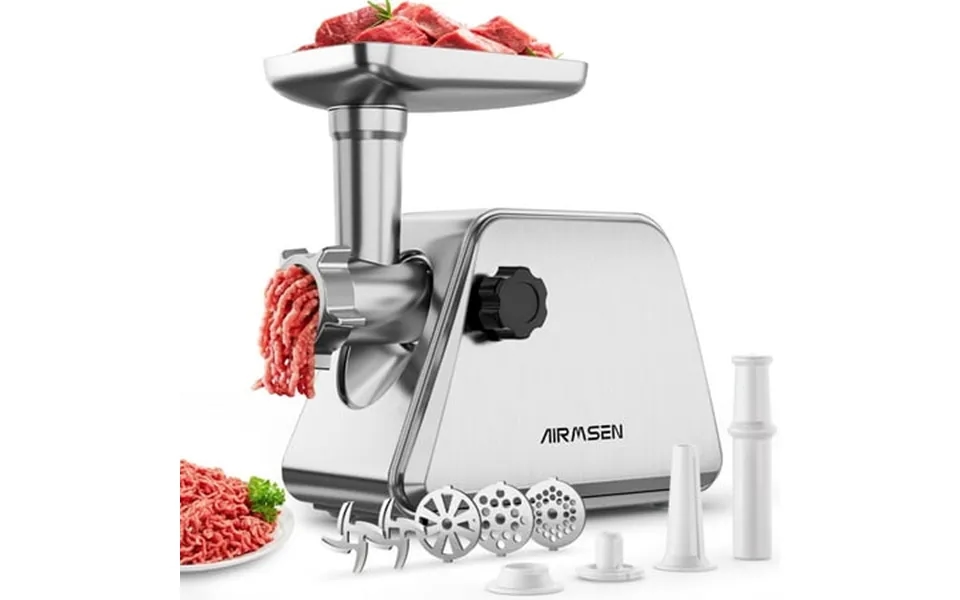 Airmsen Stainless Steel Meat Grinder Electric 3 In 1 Meat Mincer With 2 Blades & 3 Plates Sausage & Kubbe Maker Kit Fixe