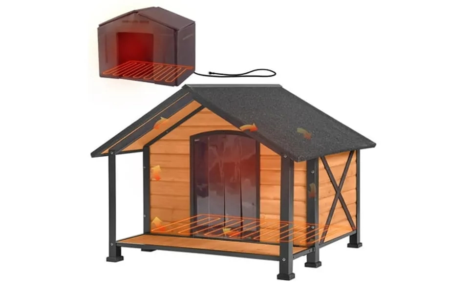Aivituvin 34.3 Large Outdoor Heated Dog House With Heating Pad & Insulated Liner Iron Frame Insulated Dog Kennel For Win