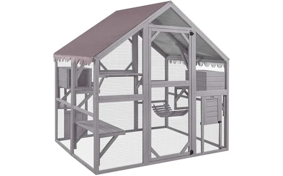 Aivituvin Large Cat Catio Walk-in Enclosure Wooden Cage With Bridges Platforms Rest Rooms Roof Cover