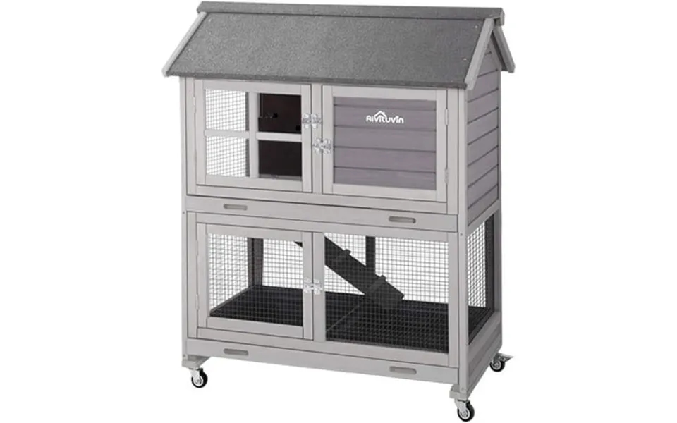Aivituvin Outdoor Rabbit Hutch Bunny House With Wheels Wooden Guinea Pig Cage For Small Animals