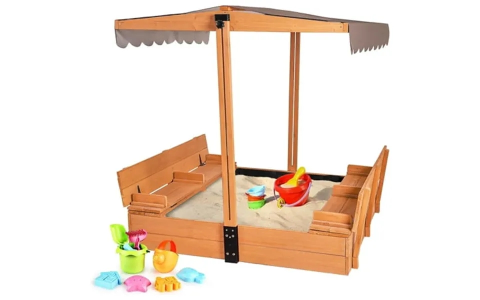 Aivituvin Outdoor Sandbox With Uv-resistant Canopy Sand Box With 2 Foldable Seats 47 X47 Length