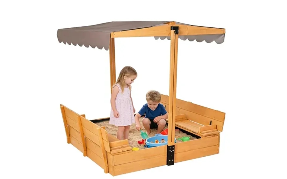 Aivituvin Sandbox With Cover Wooden Sand Box With Lid Foldable Beench Seats And Retractable Roof Large Sand Boxes For Ba