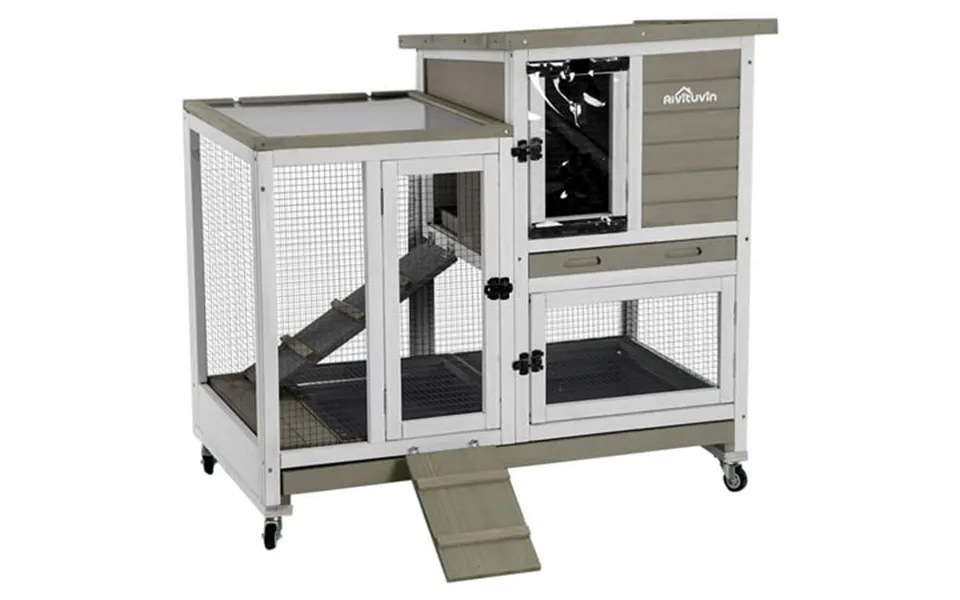 Aivituvin Wooden Rabbit Hutch Outdoor Bunny Cage Indoor Guinea Pig House For Small Animals - Mocca