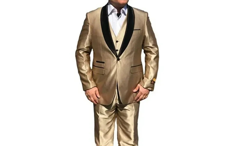 Alberto Nardoni Mens Sharkskin Vested 1 Button Shawl Tuxedo In Shiny Gold
