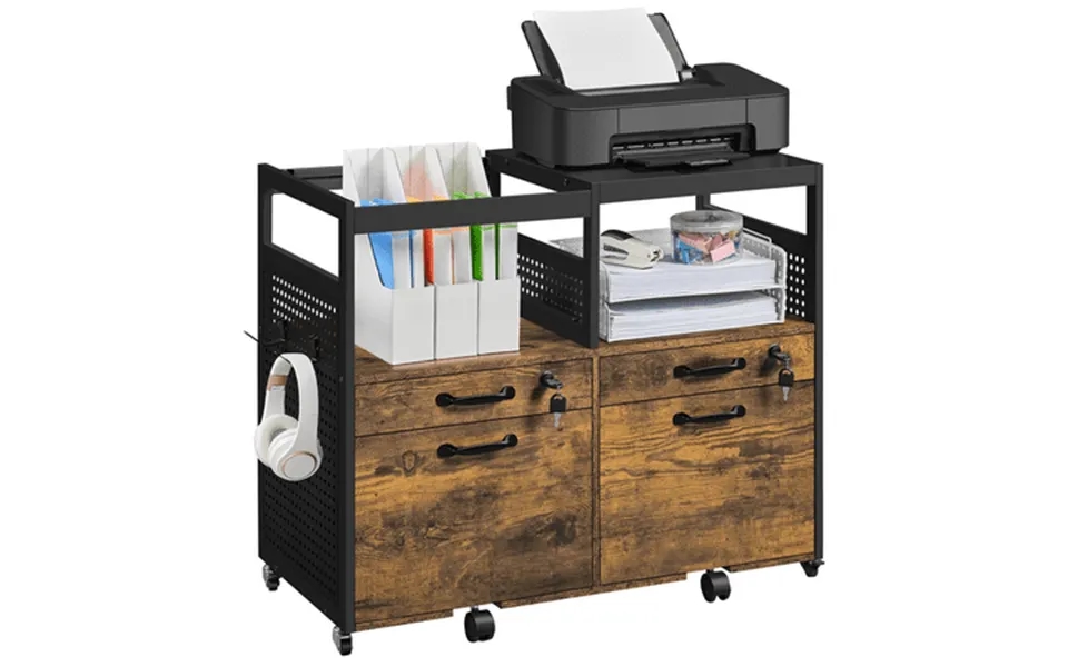 Alden Design Industrial Lateral File Cabinet With 4 Drawers & 2 Open Compartments Rustic Brown