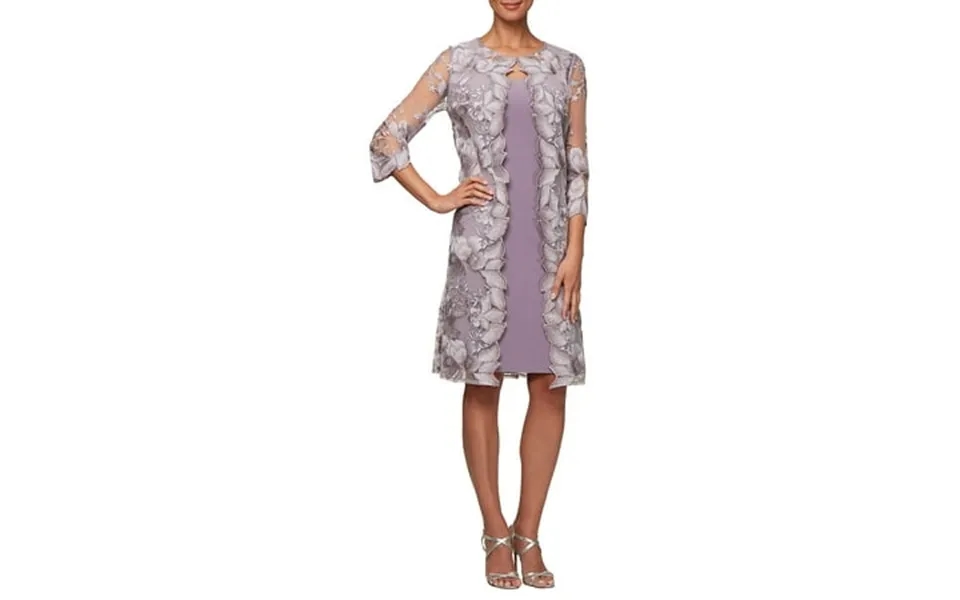 Alex Evenings Womens Purple Embroidered Lace 3 4 Sleeve Crew Neck Knee Length Formal Shift Dress 16