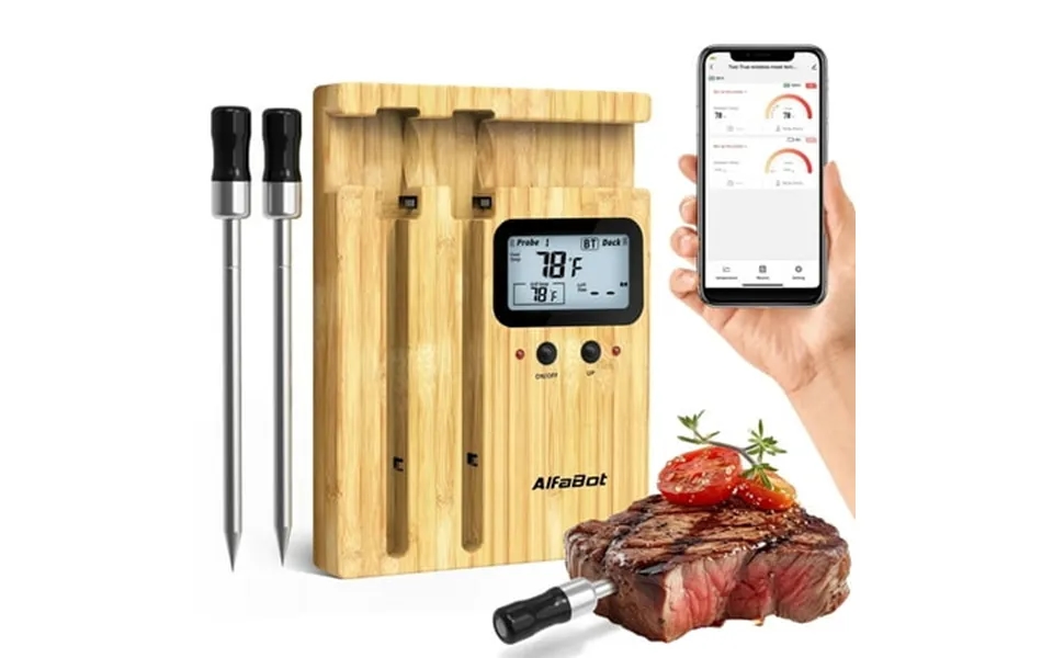 Alfabot Wireless Meat Thermometer Digital 2 Probes Improved Stability 520ft Bluetooth Cooking Thermometer For Grill Bbq