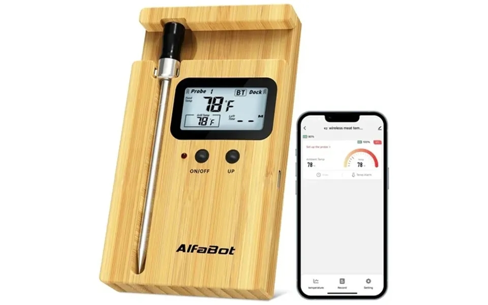 Alfabot Wireless Meat Thermometer Standalone Base With Display & Control Alarm Long Bluetooth Range High-temp-resist Foo