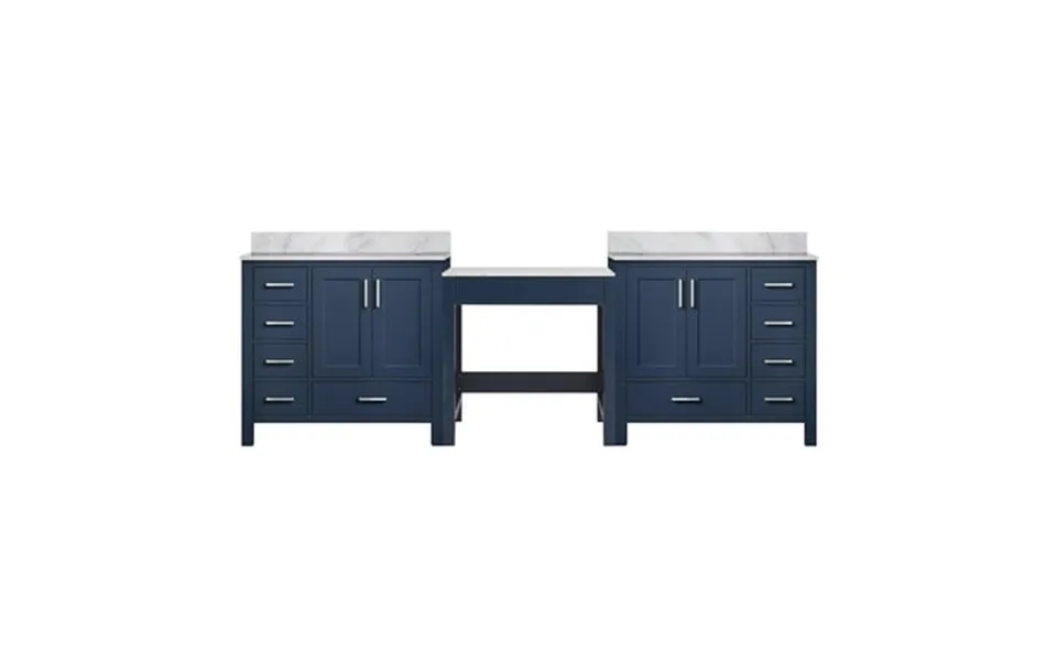 Alhambra 102 In W X 22 In D Navy Blue Double Bath Vanity With Makeup Table And Carrara Marble Tops