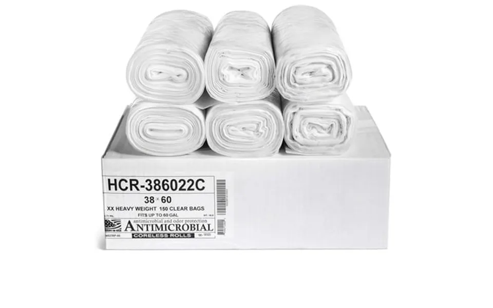 Aluf Plastics High Density Trash Bags 60 Gallon 150 Count 22 Micron Eq 38 X 60 Clear For Bathroom Office Industrial Comm