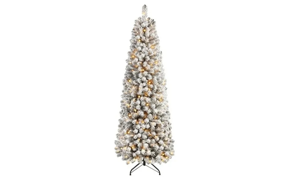 Alupssuc 7.5ft Prelit Snow Flocked Artificial Pencil Christmas Tree With Warm White Lights Full Branch Tips Perfect Choi