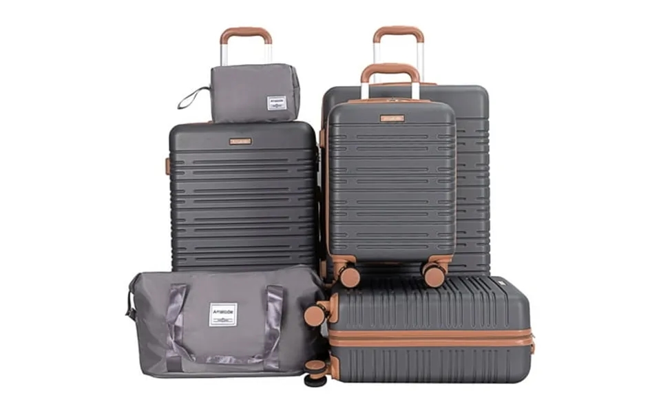 Amalodie Luggage 29.53 In Adult 6-piece Hardside Checked Luggage Gray