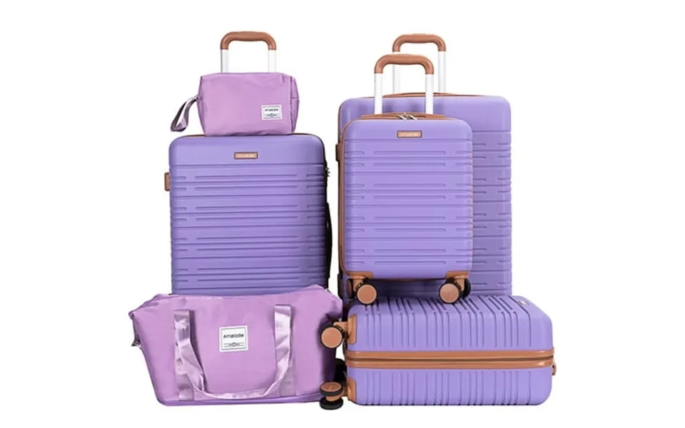 Amalodie Luggage 6 Piece Luggage Set Abs Hard Shell Travel Suitcase With Tsa Lock Light Purple
