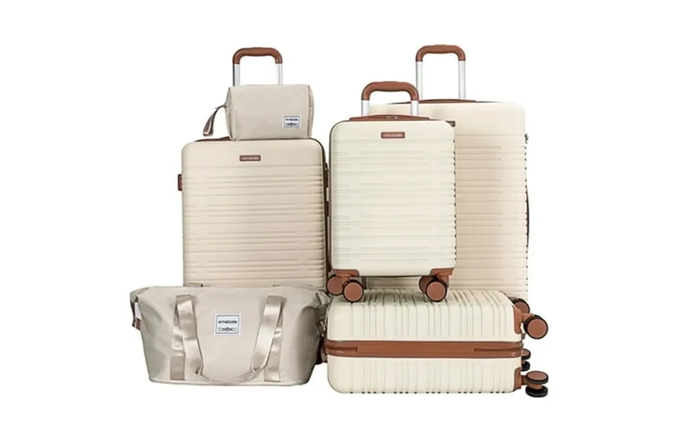Amalodie Luggage 6-piece Hard Shell Rolling Travel Suitcase With Tsa Lock Beige