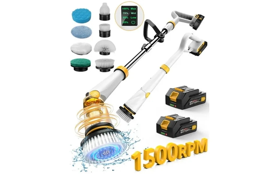 Amiluo Electric Spin Scrubber 1500 Rpm Cordless Bathroom Power Scrubber With Extension Handle 8 Replaceable Heads & Larg