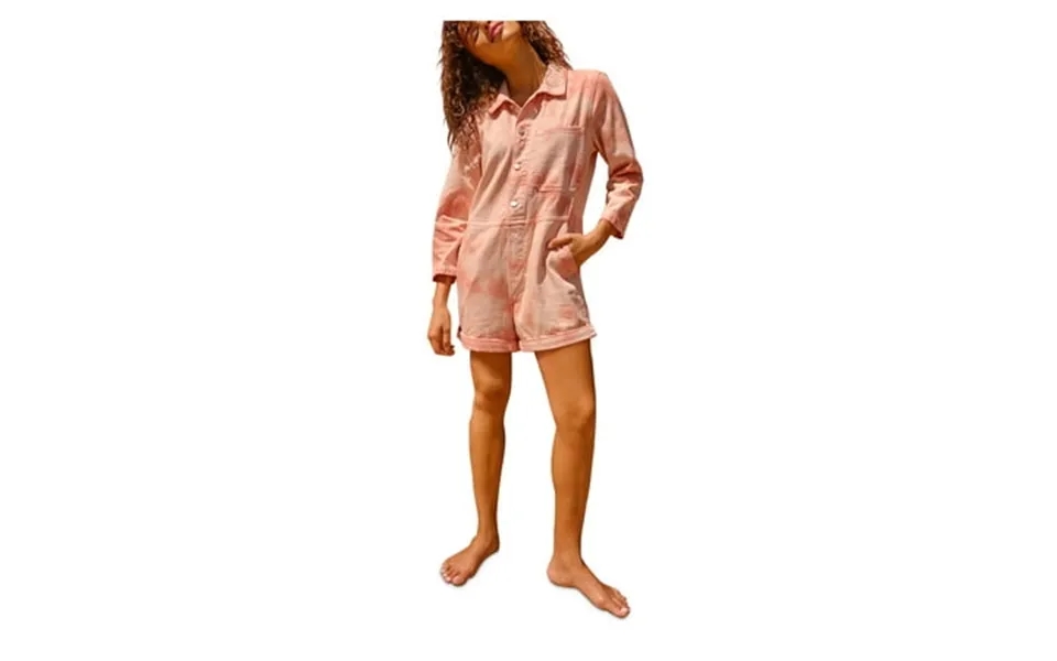 Amo Womens Orange Pocketed Elastic Waist Cuffed Hem Tie Dye 3 4 Sleeve Button Up Romper Xs