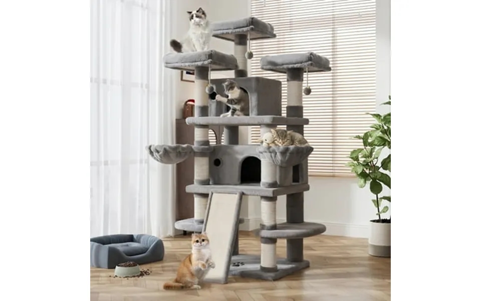 Amolife 68 X-large Cat Tree And Tower For Indoor Cats Condo House With Scratching Board & Thick Posts Gray