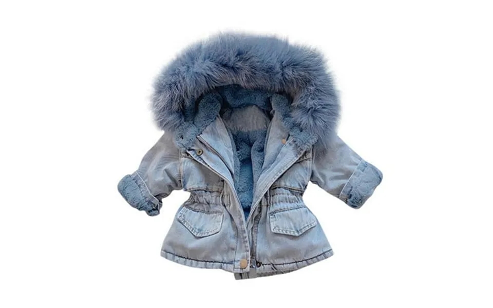 Amzcrzy Toddler Baby Denim Coat Child Girl Boy Winter Faux Fake Fur Plush Hooded Thicken Fleece Lined Warm Jean Jacket C