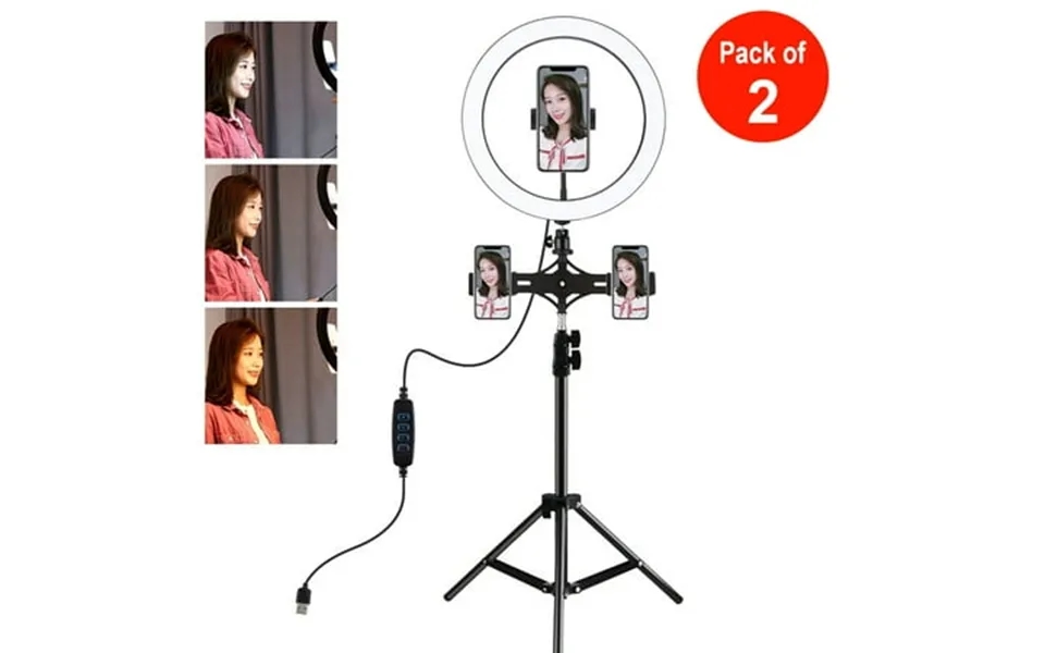 Amzer Live Broadcast Kits 1.1m Tripod Mount With 11.8 Inch 30cm Led Ring & Live Broadcast Dual Phone Bracket - Pack Of 2
