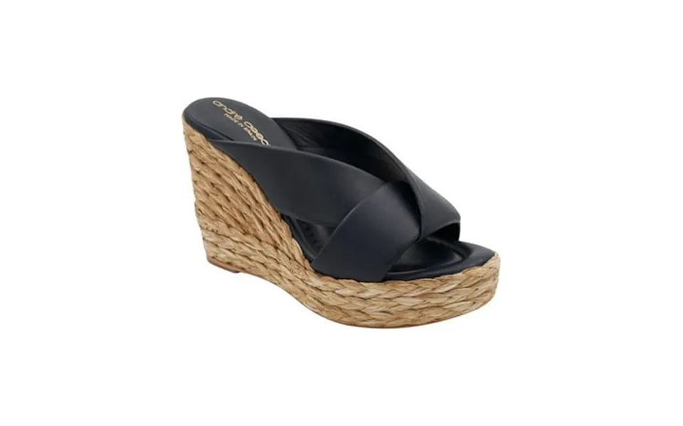 Andre Assous Womens Black 1-1 2 Platform Lightweight Padded Calsea Open Toe Wedge Slip On Leather Espadrille Shoes 36