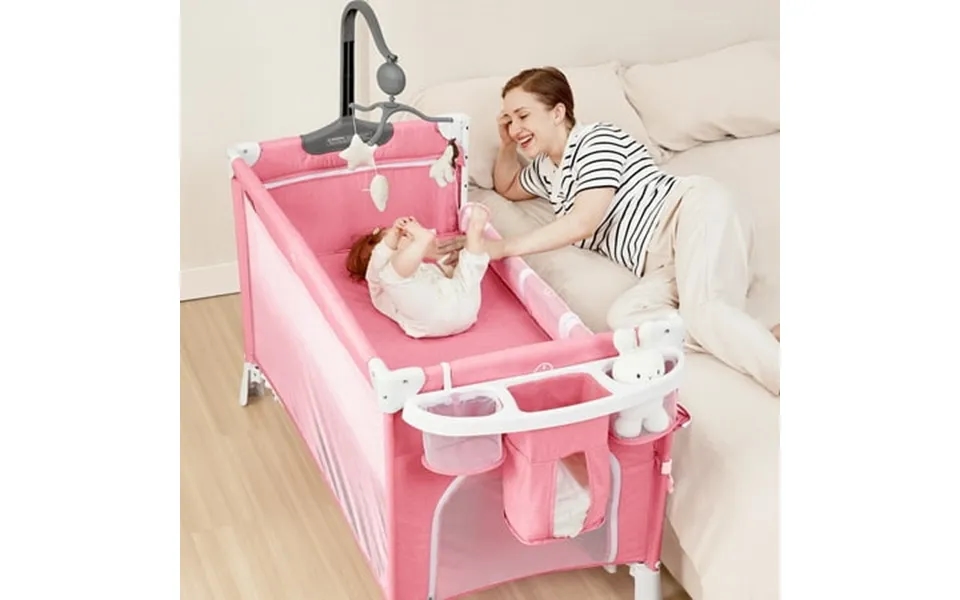 Angelbliss 5 In 1 Pack And Play With Diaper Changer Portable Playard With Bassinet Pink