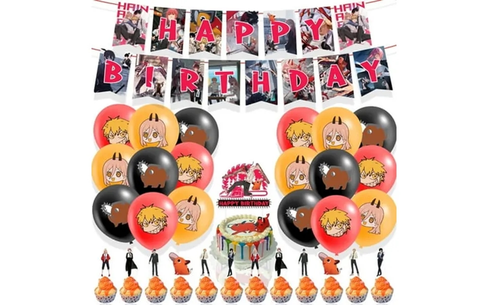 Anime Chainsaw Man Birthday Party Decorate Supplies Balloon Banner Cake Toppers