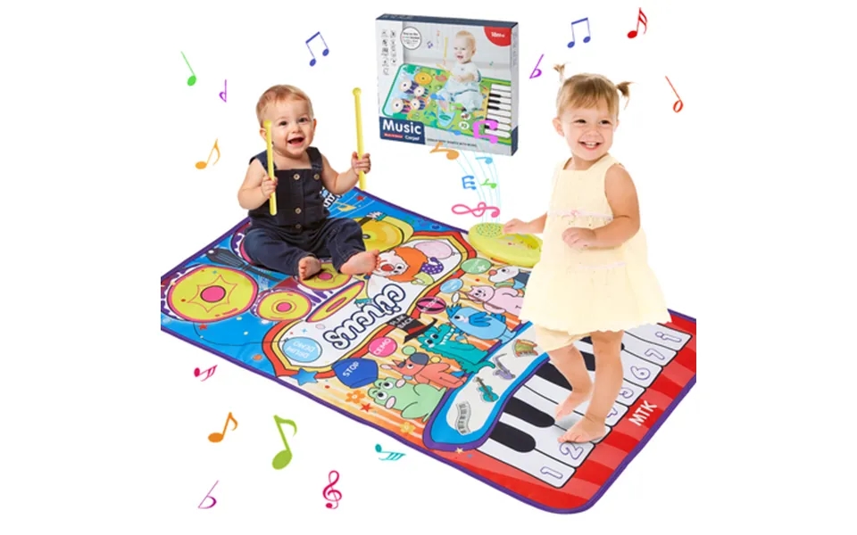 Anpro 4 In 1 Musical Mat For Toddlers Piano Keyboard & Drum Mat Toy With 2 Drum Sticks Musical Sensory Play Mat Toddler