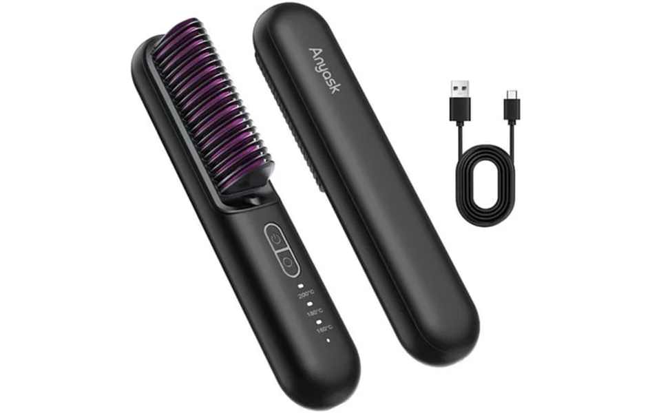 Anyask Cordless Hair Straightener Portable Ionic Hot Straightening Comb For Travel-black